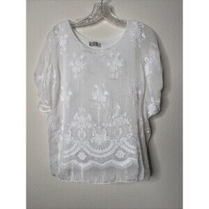 Angela Moda Top Womens Small Ivory Silk Lace Floral Embroidered Lined Artsy Boho